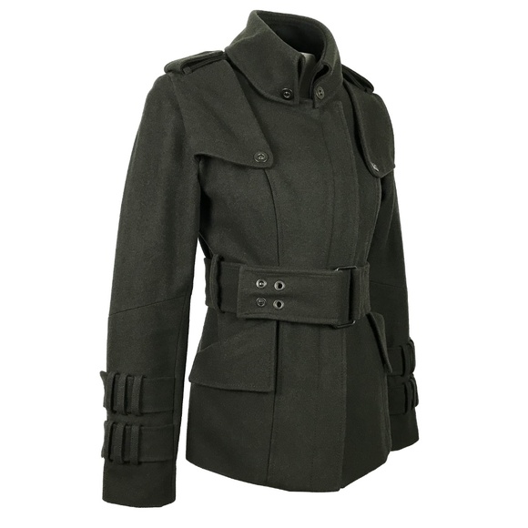 BEDO Femme Olive Green Wool Military Peacoat S - Picture 2 of 7